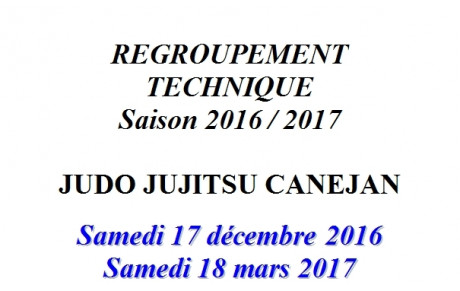 REGROUPEMENT TECHNIQUE  Saison 2016 / 2017 JUDO JUJITSU CANEJAN