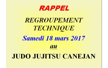 REGROUPEMENT TECHNIQUE   Samedi 18 mars 2017 au  JUDO JUJITSU CANEJAN
